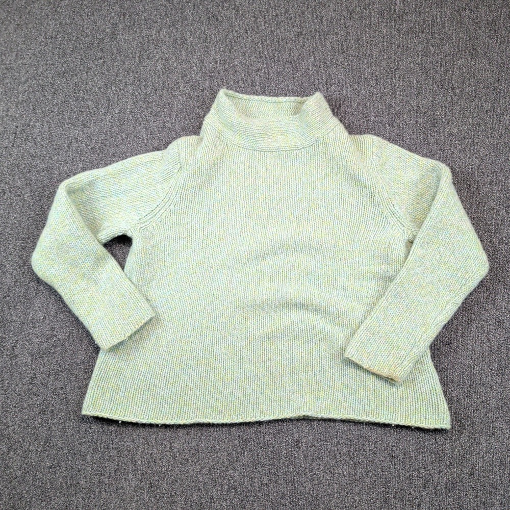 Eileen Fisher‎ Minimalist Mock Neck Sweater L Green Wool Cashmere Italian Yarn